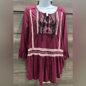 POOF: Embroidered Burgundy Women's Top